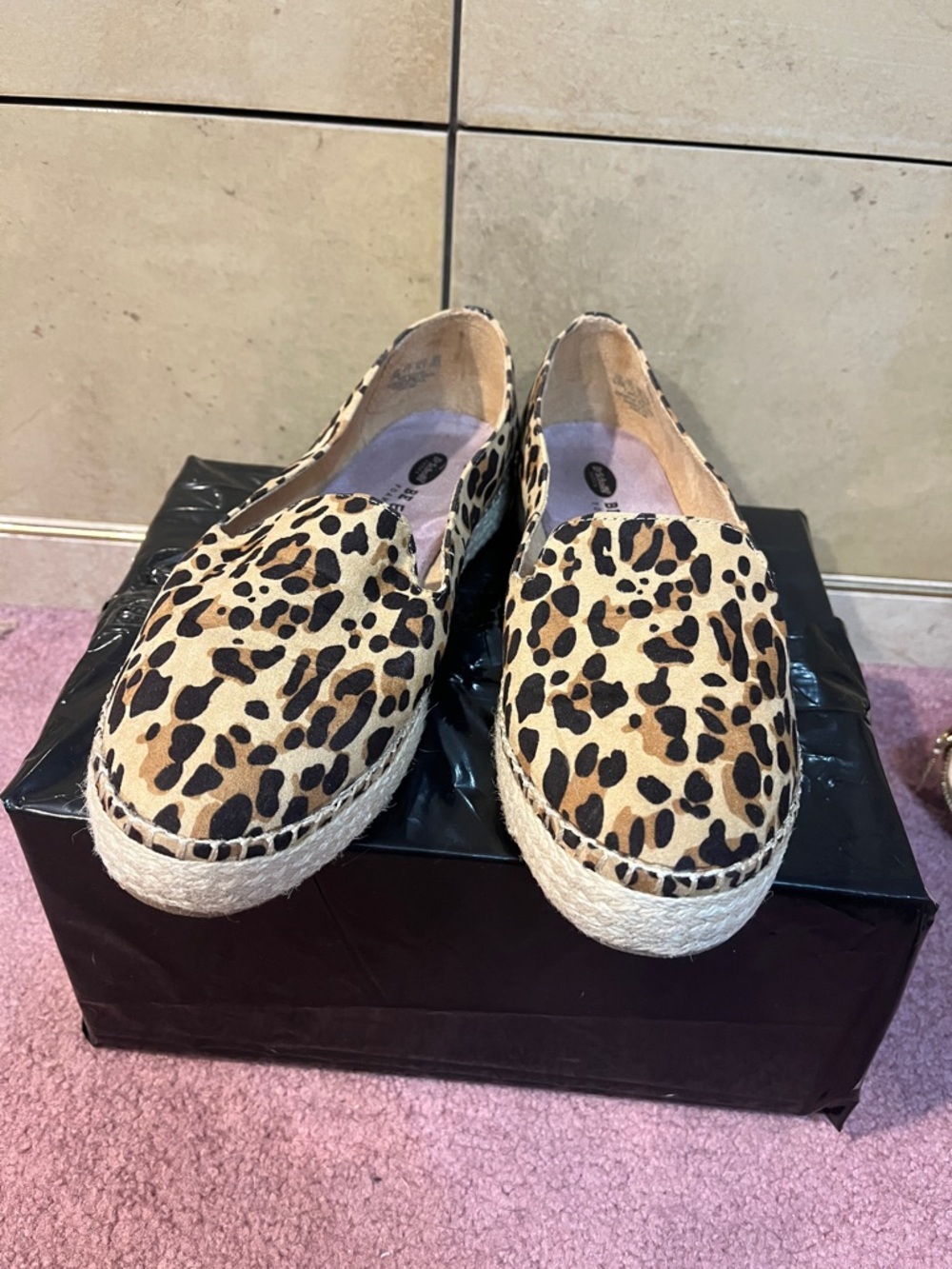 Dr. Scholl's Leopard Print Espadrille Slip-Ons - Tan Black